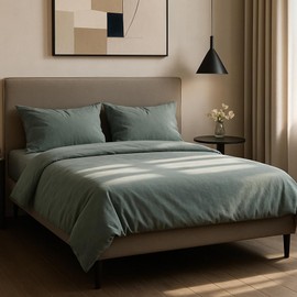 VEL VET HOME Bed Linen 135 x 200 cm Cotton Sage Green Oeko-Tex Made in EU 2-Piece Bedding Sets with Zip 1 x Duvet Cover 135 x 200 cm + 1 x Pillowcase 80 x 80 cm