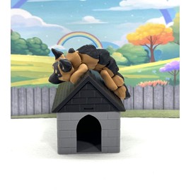 3D Printed Dog with Dog House, Articulated German Shepherd Puppy Animal, Man's Best Friend, Fidget Animal Toy, Office and Home Decor - AD-SET3 (Dog with Gray and Black House)