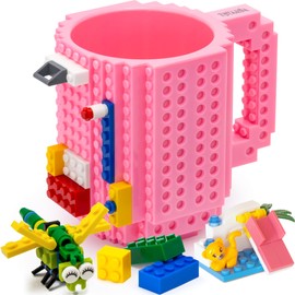 TOYAMBA - Taza de café de ladrillo sin BPA, divertida taza de café con 3 paquetes de ladrillos de construcción, tazas divertidas para niños, taza creativa de bloques de construcción, idea de bricolaje