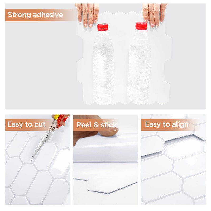 Vamos Tile Upgraded Thicker Design Backsplash Tile Peel and Stick,