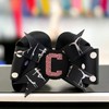 Basketball Bow with Glitter Initial or Number Button, Red Silver