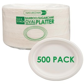 NATUREZWAY PRO 12.5" x 10" Disposable Platters (500 PACK) - Premium Bamboo & Sugarcane Tableware - Restaurant Grade Quality - Eco-Friendly, Compostable, Tree Free Serving Solution