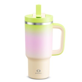 32 oz Tumbler with Handle and Straw: Stainless Steel Insulated Tumbler Keeps Cold for 24 Hours, Leakproof Travel Cup Fits in Cup Holder and BPA-Free, Morning Dew