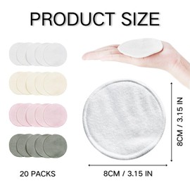 KEYRI 20 Pcs Organic Bamboo Cotton Round Pads Eco-Friendly Washable Facial Cleansing Cotton Pads Soft Face Cotton Pads Makeup Remover Pads Eye Make Up Remover Pads for All Skin Types (Round)