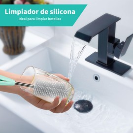 vantisan Cepillo para Botellas, 3 en 1 Set Multiusos de Cepillos de Siliconacon Cepillo para pajitas, Cepillo de Mango Corto y de Mango Largo, para Botellas de Agua, Biberones, Botellas de Agua