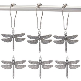 FREEBLOSS 12Pcs Shower Curtain Hooks Rings with Dragonfly Pendant Rust Proof Stainless Steel Bathroom Curtain Hooks for Shower Rods