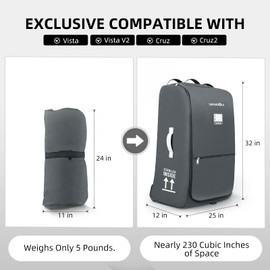 Stroller Bag for Airplane,Travel Bag - Compatible with UPPAbaby Vista/V1 V2 V3, Cruz/V1 V2 V3 |Rolling Wheel Bag with Storage Pocket, Waterproof, Rolling Wheels, Multiple Handles | Grey