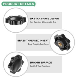 M METERXITY 10-Pack 6 Star Knobs, M6 Female Thread 38mm Hexagon Head Blind Hole Clamping Grip Handles for Machinery/Electronic/Woodworking, Brass Screw-On Threaded Knob [Black]