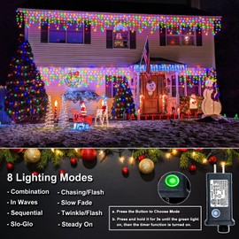 33FT 400 LED Christmas Icicle Lights, Icicle String Lights with 8 Modes 75 Drops, Waterproof Plug in Curtain Fairy Lights for Outdoor Indoor Home Bedroom Roof Holiday Decorations, Multicolor