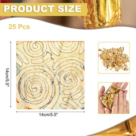 sourcing map 25 Pcs Gold Leaf Sheets 5.5" x 5.5" Imitation Gold Foil Sheets Variegated Booklet with Pattern for Crafts,Picture Frames,Nails and DIY Arts Decoration,Gold Spiral Cloud