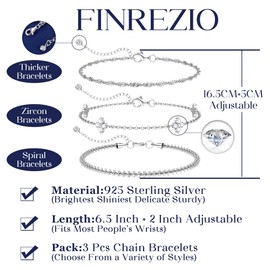 Finrezio 3 Stück Armband Damen Silber 925 Armbänder Silver Armband Set Armbänder Damen Mit Cubic Zirkonia Verstellbare Armband Silber Schmuck für Damen