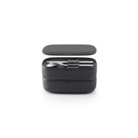 Lékué Hermetic Lunch Box for Food with Cutlery, Polypropylene, Black, Standard, 19 x 10 x 11 cm