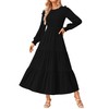 KIRUNDO Women Spring Wedding Guest Puff Long Sleeve Maxi Dress Casual Crew Neck Smocked Tiered A Line Flowy Long Dresses(Black, Large)