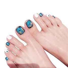 24Pcs Press On Toenails Short False Toenails for Women Pedicure Artificial False Toenails with Design Acrylic Fake Feet Nails Decals