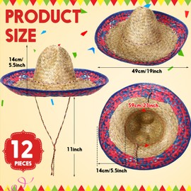 Mumufy 12 Pcs Adult Hat Collection with Chinstrap - Stylish Straw Headwear in Vibrant Colors for Festive Occasions and Costumes