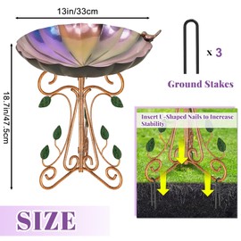 Gouisalin 13" Diameter Vintage Metal Bird Bath, Birdbaths with Cast Iron Pedestal, Large Antique Bird Feeder for Outdoors Garden Patio Decor (Colorful Gradient)