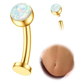 FIASASO Gold Floating Titanium Belly Button Rings Hypoallergenic G23 Titanium Internally Threaded Belly Ring 14G Belly Piercings for Women Navel Piercings Jewelry gold opal 12mm