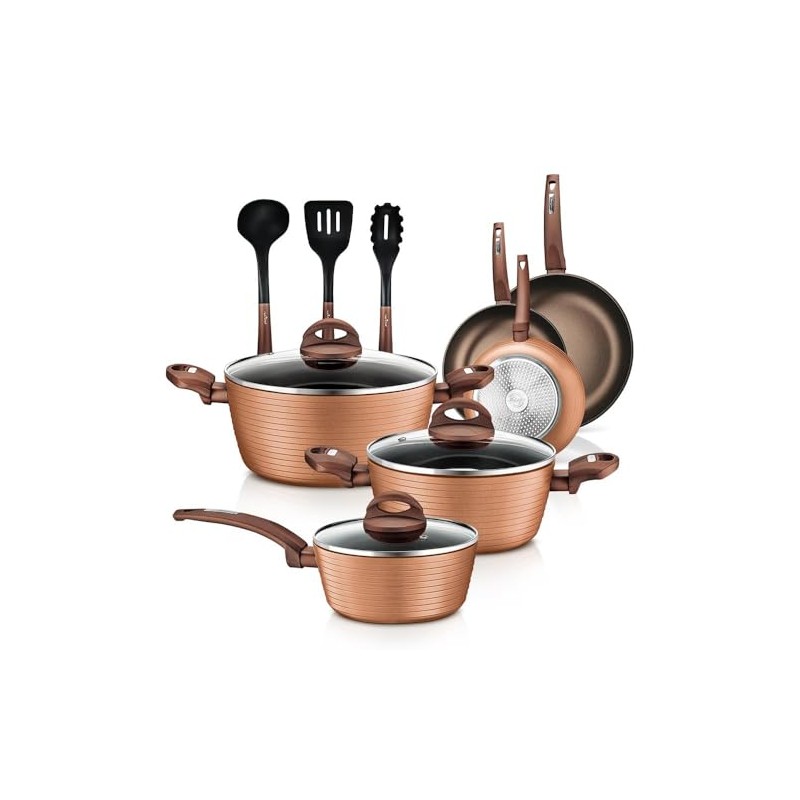 NutriChef 12-Piece Hard Anodized Nonstick Cookware Set - Induction Ready