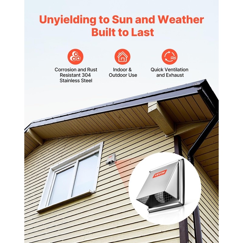 VEVOR 6 inch External Extractor Wall Vent Cover, Square AC