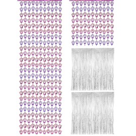 4 Pcs Cat Birthday Decorations - 2 Pink Paw Foil Fringe Curtains & 2 Silver Tinsel Backdrops for Cat Party Decorations Supplies Pet Themed Party Decor