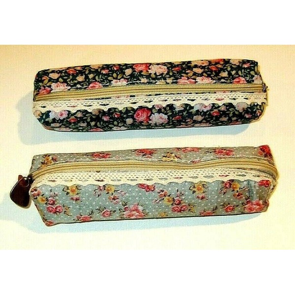 Lot of Two Cotton Blue Floral with Lace Zippered Pencil