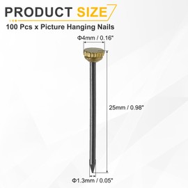 sourcing map 100Pcs Picture Hanging Nails, 1.3 x 25mm Iron Decorative Hangers Reusable Hardware Tool for Hanging Pictures Mirrors Baskets, Gold & Black