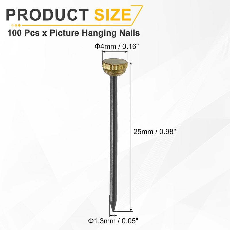 sourcing map 100Pcs Picture Hanging Nails, 1.3 x 25mm Iron