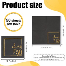 Pack of 50 Birthday Napkins, Happy Birthday Napkins, Birthday Napkins, Black, 3-Ply with Premium Wood Fibre, 12.7 x 12.7 cm/5 x 5 inches, Table Decoration for Party Decoration (50th Birthday)
