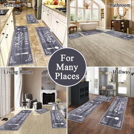 Vaukki Boho Kitchen Rug Sets 3 Pieces, Washable Kitchen Mats for Floor, Non Slip Soft Kitchen Area Rug Floor Mat for Kitchen, Laundry Room and Hallway (Grey, 20''x32''+20''x47''+20''x59'')