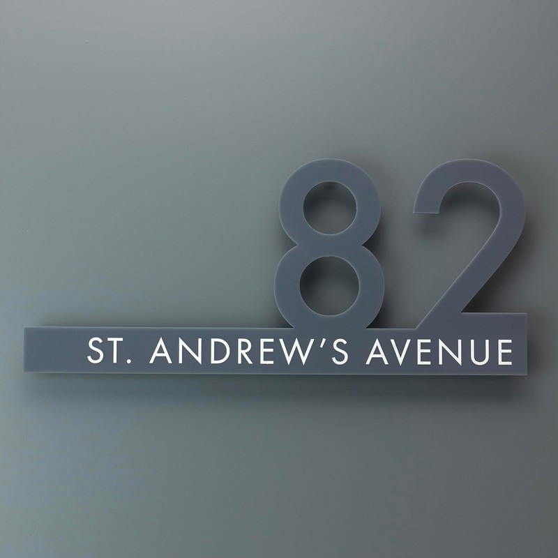 Gloss Grey Contemporary Cut Out Modern House Number Sign Printed