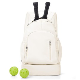 wassdins Pickleball Backpack for Women Men, Gym Bag with Shoe Compartment, Pickleball Bag Fits 2 Pickle Ball Paddles & Gear, Racket Backpack with Water Bottle Holder, Dry/Wet Pocket - Beige