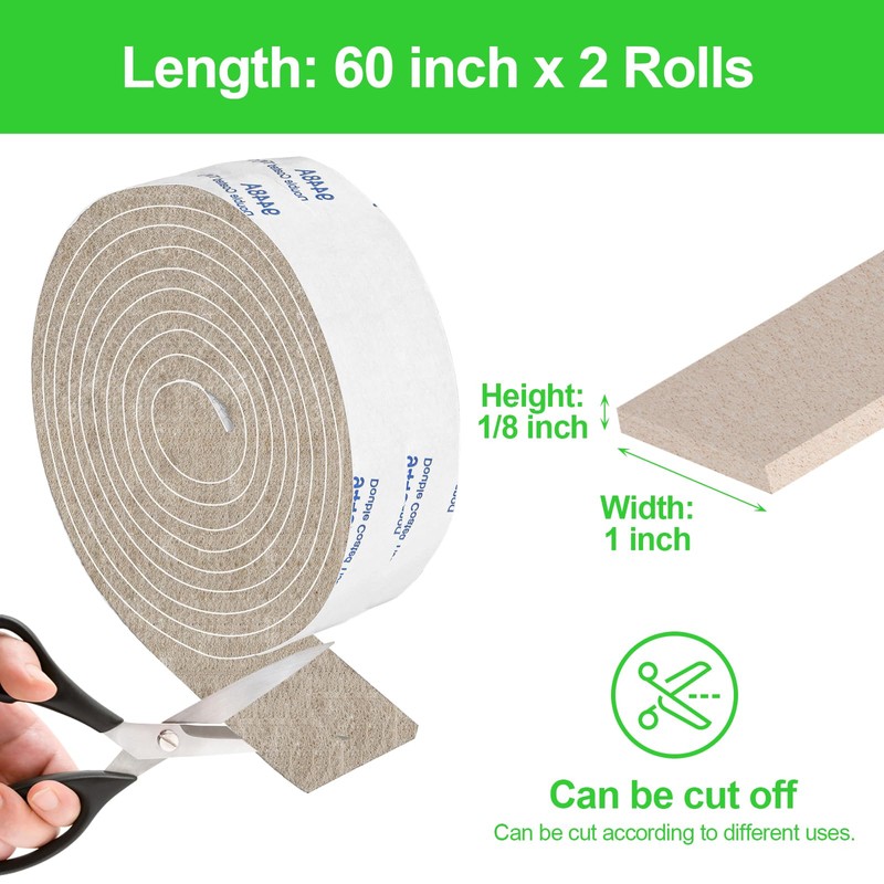PremiFix Felt Strips with Adhesive Backing, 2 Rolls 1x60 Inches