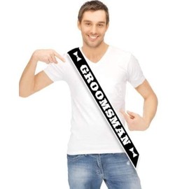 BroSash "Groomsman" Bachelor Party Sash Ideas Gifts Joke Favors Bachelorette Party Supplies Decorations Decor Wedding Shower Gift Bride Engagement Set Men Bridal Parties Black White Lettering