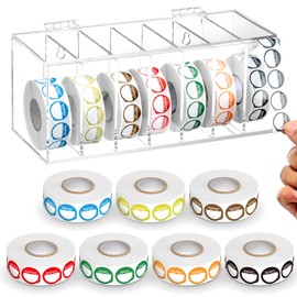 Gilprop 7000 Pcs 7 Days of The Week Stickers Label Dispenser Acrylic Sticker Dispenser Sticker Roll Holder Sticker Organizer 7 Slot Sticker Roll Dispenser Mon Sun for Kitchen Office Home Restaurant