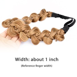 Gledola Bridal Hair Accessories Wide Kinky Fishtail Braided Braids Headband Braided Synthetic Hair Elastic Stretch for Women Bride (Dirty Blonde)