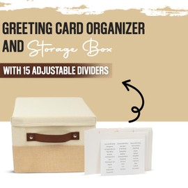 Kalolo Malosi Greeting Card Organizer Box with 15 Dividers | Holds 150+ and Collapses When not in Use | Stylish Greeting Card Storage Box Organizer