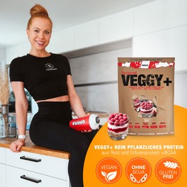 Veggy+ Vegan Protein Powder (Vanilla Raspberry) from Rice and Pea Protein Powder with Vegan BCAAs 1 x 900 g Protein Powder for Vegans Multi-Component Protein Powder 70% Protein
