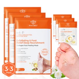 Modelones Hornhaut Entfernen Fußmaske - Premium Hornhaut Socken Fussmaske 3 Paar + 3 Pcs Kollagenserum für Weiche Füße, Fuß Foot Peel Mask Fußpeeling - Effektive Fußpflege Anti Hornhaut Socken