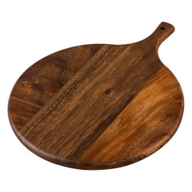 SOFE Walnut Wood Pizza Serving Board, 12" Round Thick Cutting Board with Handle, Decorative Wooden Chopping Boards for Kitchen, Cheese/Charcuterie Board for Bread, Vegetables, Fruit, Meat