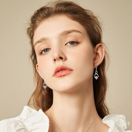 ALEXCRAFT Leaveback Drop Earrings Silver 925 Hanging Hoop Earrings Women Small with Zirconia Silver Dangle Earrings for Women for Women Girlfriend Mom