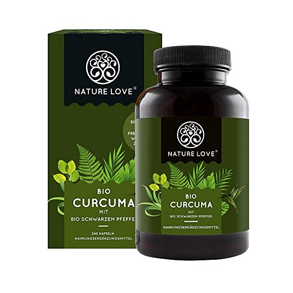 NATURE LOVE Bio Curcuma - 240 Kapseln - mit Curcumin aus Kurkuma und Piperin aus schwarzem Pfeffer - hochdosiert, vegan, laborgeprÃ¼ft und in Deutschland hergestellt
