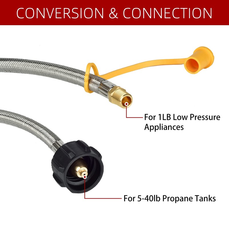 2 Pack 15" RV Propane Pigtail Hose, Stainless Steel 1/4"
