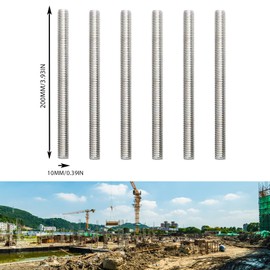 Fhioevt Pack of 6 Threaded Rods M10 x 200 mm Threaded Rod M10 Stainless Steel 304 Fully Threaded Rods 1.5 mm Pitch Threaded Rod Threaded Rod Strength Class A2-70, DIN 975 (Silver)