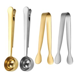 2 Pieces of Coffee Measuring Spoons, 2 Pieces of Clips, Stainless Steel Tableware, Spoons with Sealing Clips, Creative Tableware, Kitchen Accessories