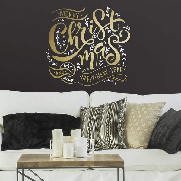 RoomMates Merry Christmas Quote Peel and Stick Giant Wall Decals with Metallic Ink