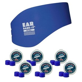 Ear band-it - Diadema de natación con tapones para los oídos, 6 pares de tapones de silicona suave para los oídos, Azul, Large (ages 10-adult)