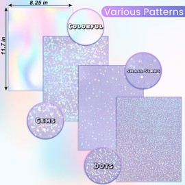 36 Sheets Self-Adhesive Transparent Holographic Films A4 Waterproof Holographic Laminate Sheets Transparent Holographic Vinyl Self-Adhesive Laminating Sheets 11.7" x 8.3" (Dot, Star, Colorful, Gem)