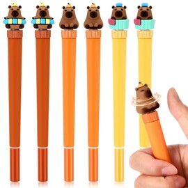 Affrolling 6 Pcs Cute Fidget Spinner Pen Stress Reduce Rotating Pen Cartoon Capybara Office School Supplies Gifts for Birthday Adults Women Men, 0.5 mm Black Ink