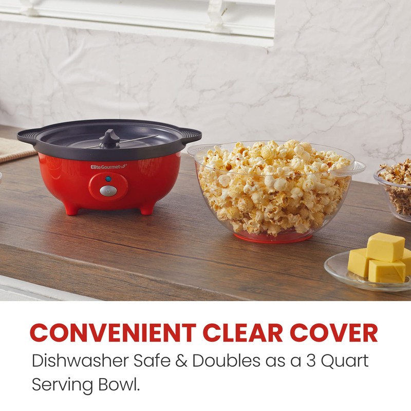 Elite Gourmet EPM330R Automatic Stirring 12-cup Popcorn Maker Popper, Hot
