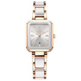 RORIOS Ladies Business Wristwatch Analogue Quartz Watches Classics Dress Watch Women's Simple Square Watch Ceramic Bracelet Wrist Watch White